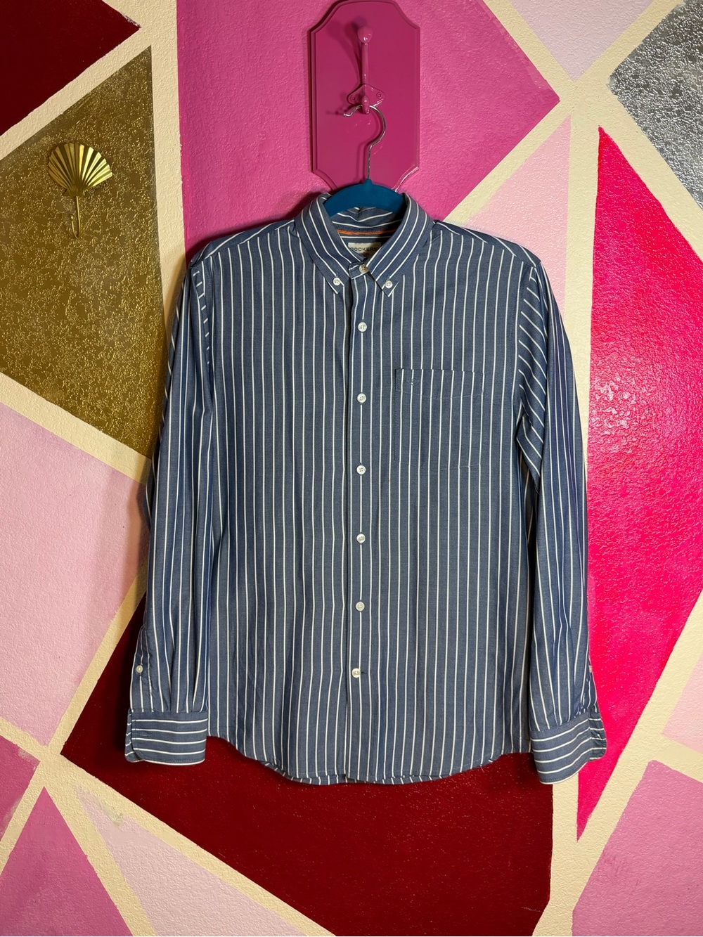 Dockers Navy Pinstripe Long Sleeve Button Up Shirt Small